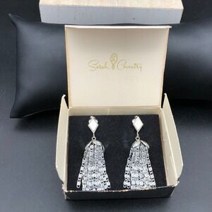 Sarah Coventry Earrings Silvery Cascade 1960 Cha-Cha Tassel Chain Clip On w/ Box
